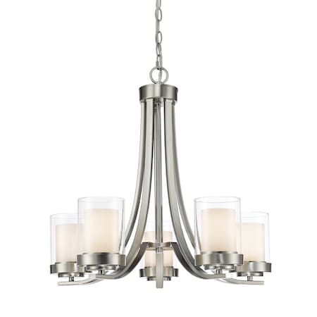 Z-Lite Willow 5 Light Chandelier, Brushed Nickel & Clear Outside with Matte Opal Inside 426-5-BN
